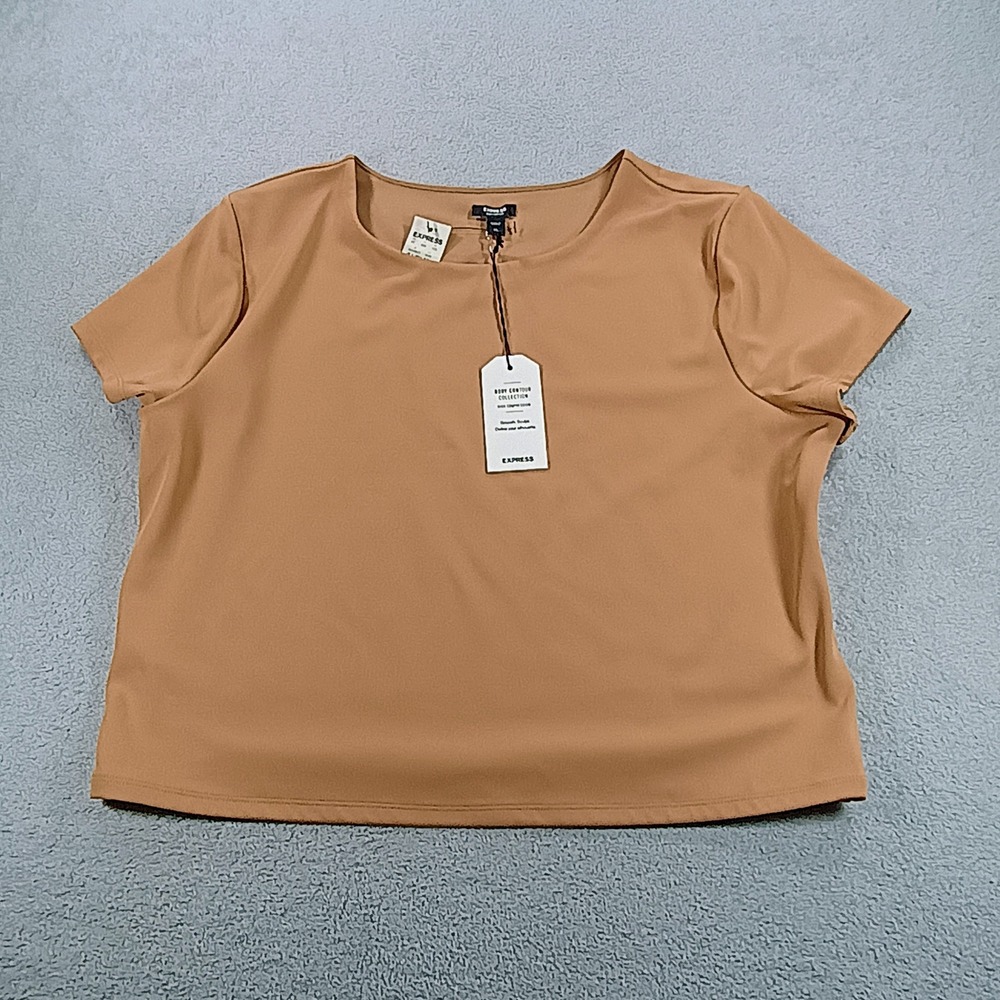 Express Womens Body Contour Short Sleeve Top Tan XL High Compression